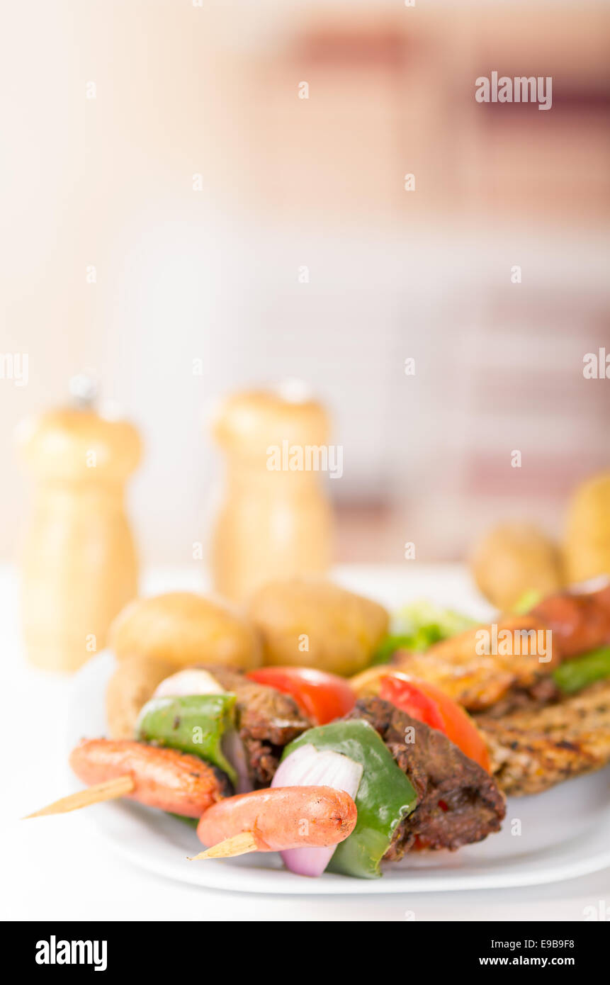skewers shish kebab sticks grilled meat chicken Stock Photo - Alamy