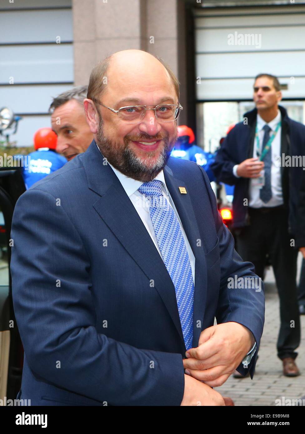 Brussels, Belgium. 23rd Oct, 2014. President of European Parliament Martin Schulz arrives at the European Council headquarters ahead of the European Union (EU) summit in Brussels, Belgium, October 23, 2014. Credit:  Gong Bing/Xinhua/Alamy Live News Stock Photo