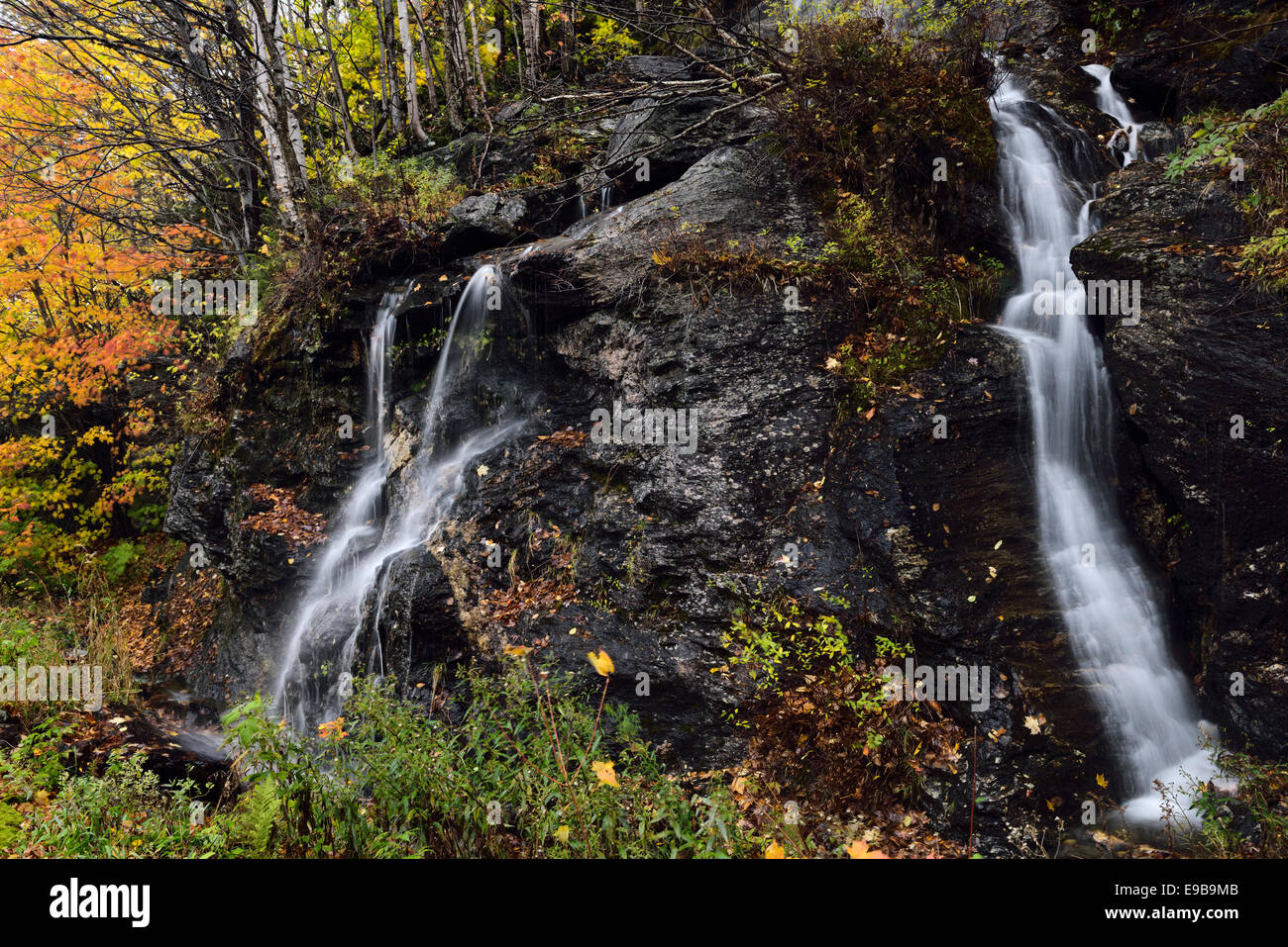 Smugglers Notch roadside mountain stream waterfall from Madonna peak