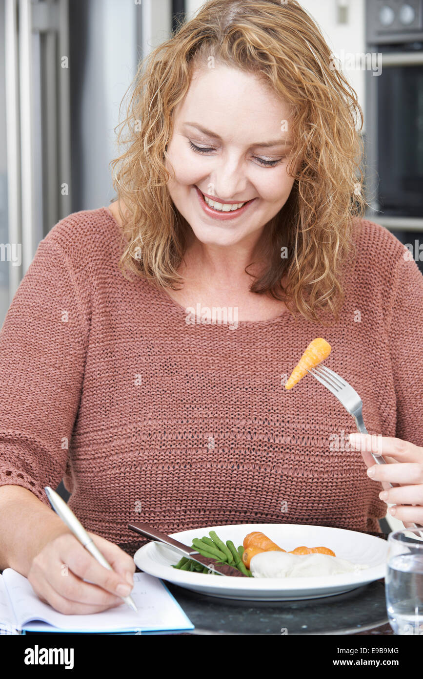Woman On Diet Writing Details In Food Journal Stock Photo