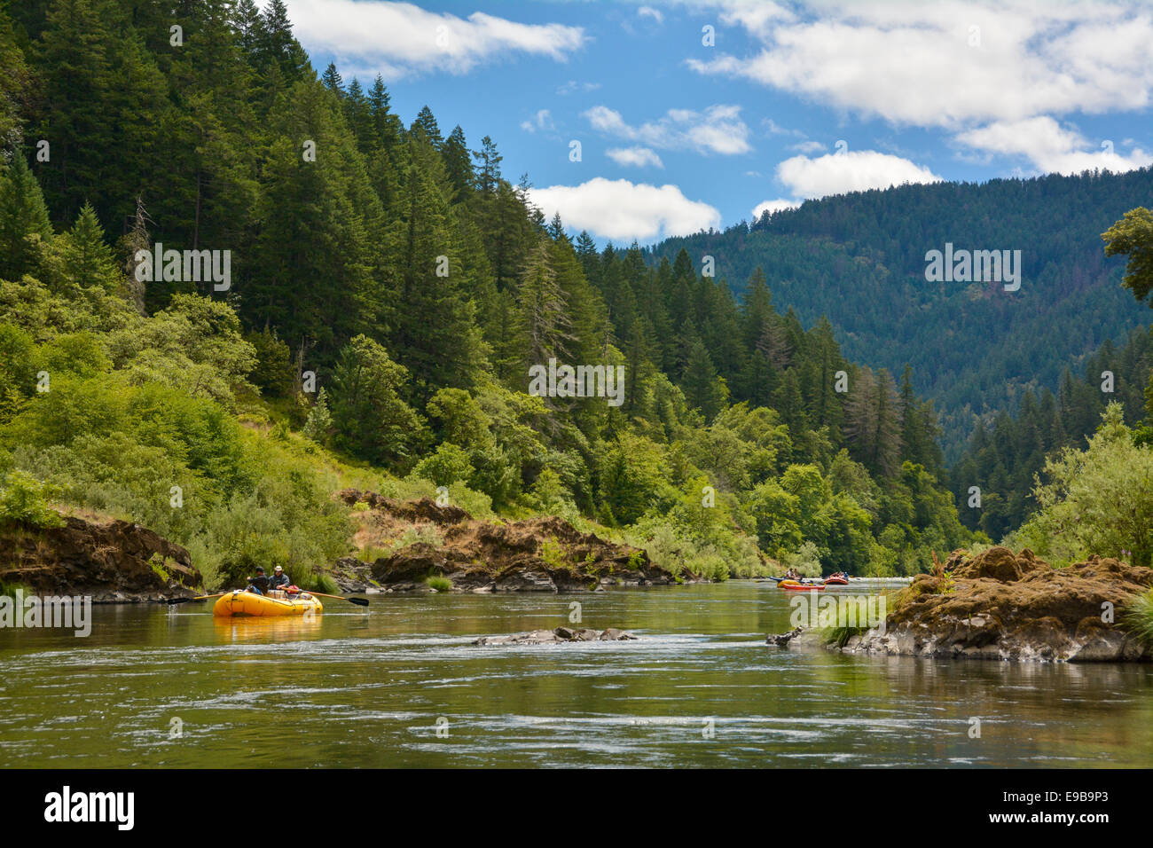 Rafting trip on the Wild and Scenic Rogue River in southern Oregon. Stock Photo