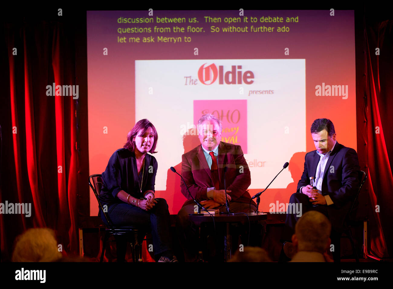 Merryn Somerset Webb, Martin Vander Weyer & Oliver Kamm at the Soho Literary Festival Stock Photo