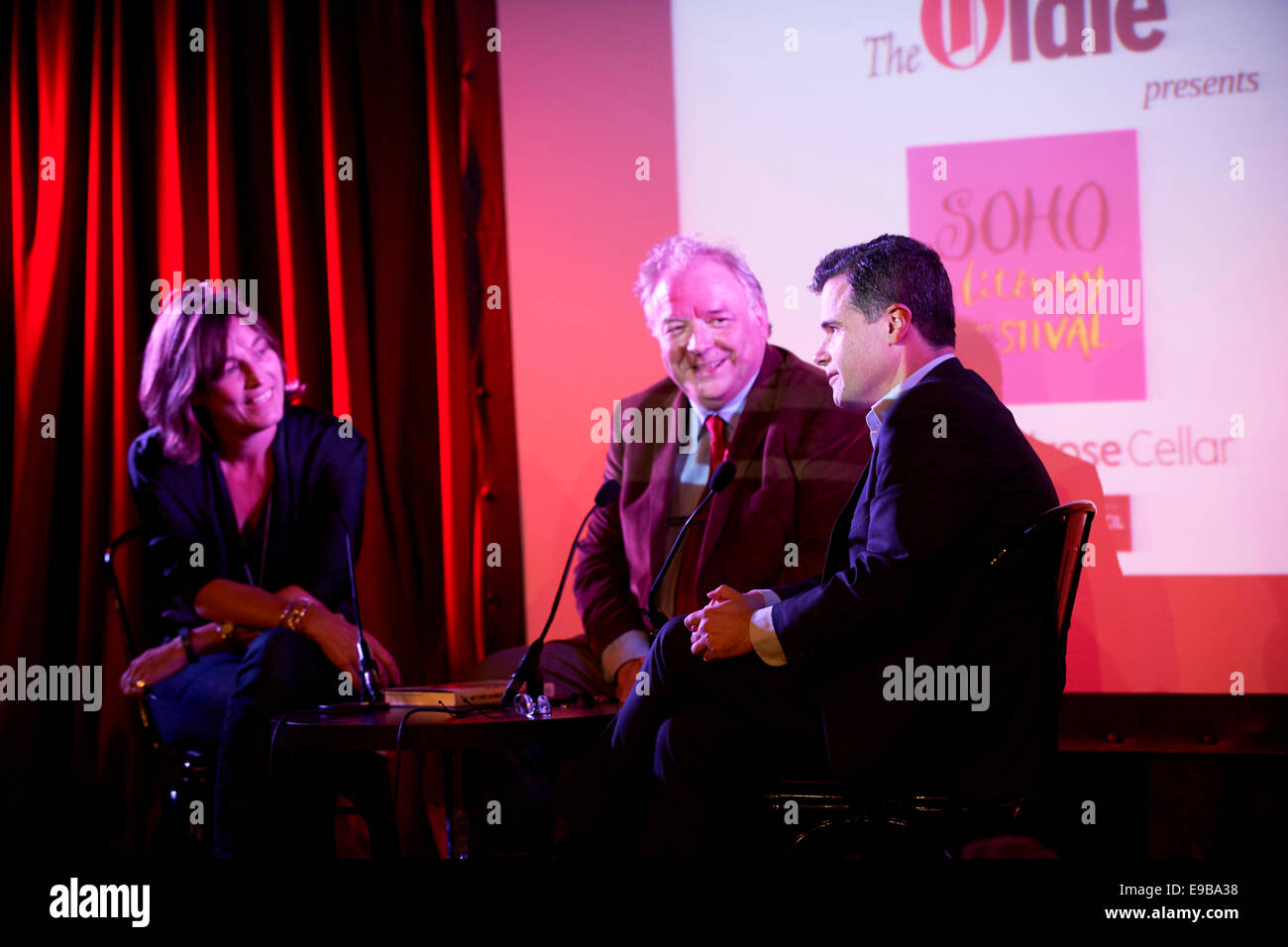 Merryn Somerset Webb, Martin Vander Weyer & Oliver Kamm at the Soho Literary Festival Stock Photo