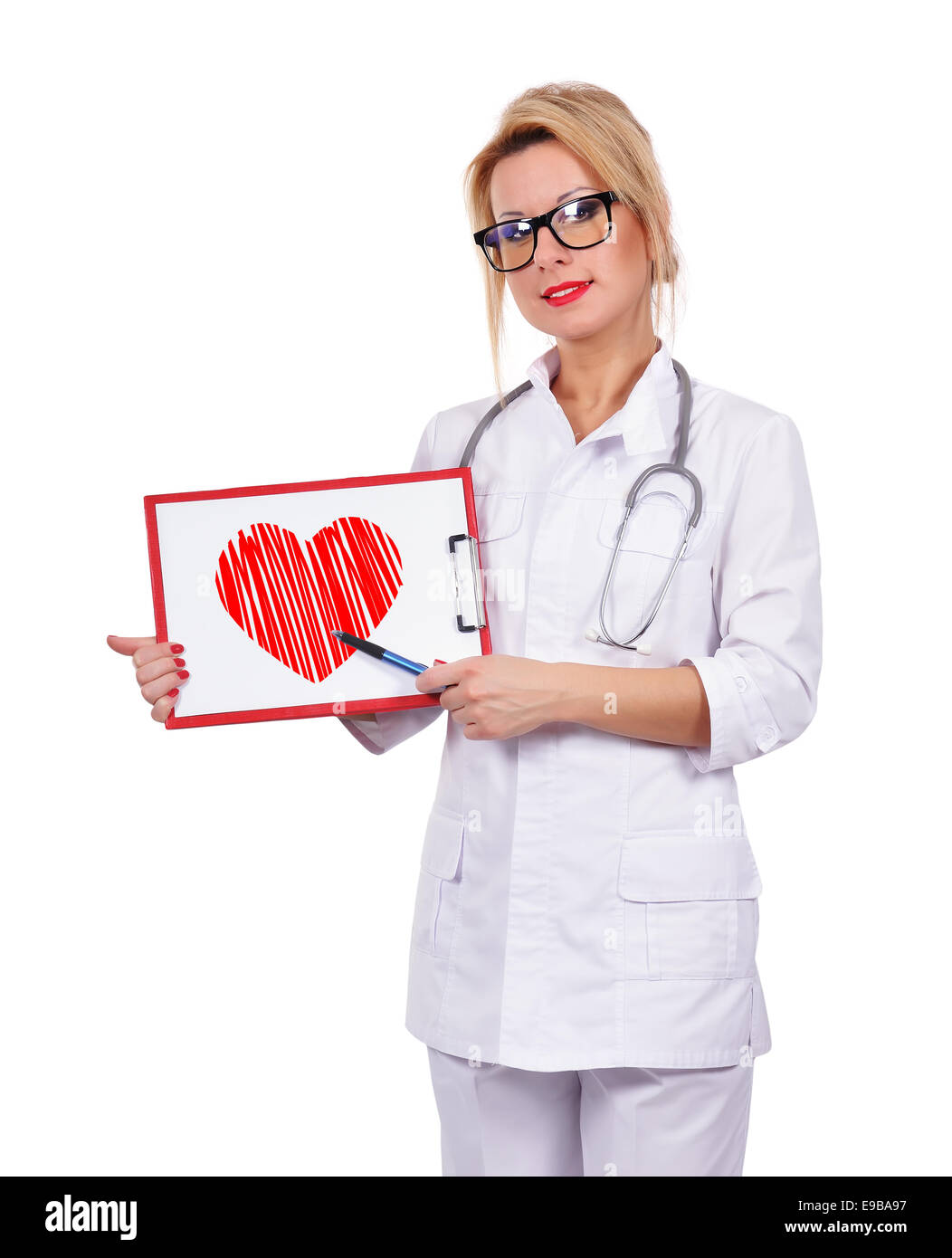 young female doctor holding clipboard with heart symbol Stock Photo - Alamy