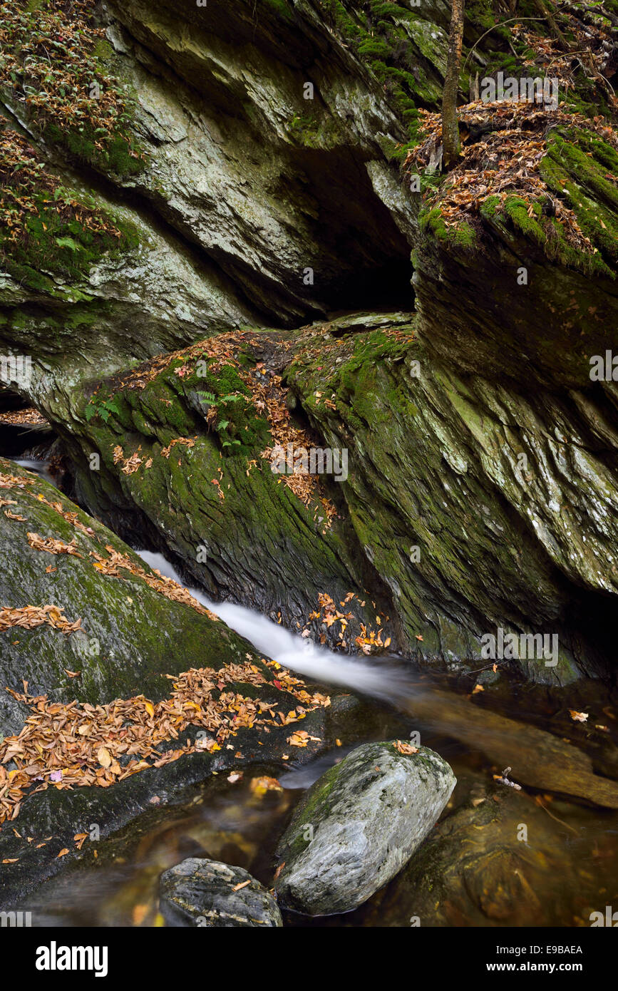 Striated layers of Schist rock at Sterling Falls Gorge Vermont Stock Photo