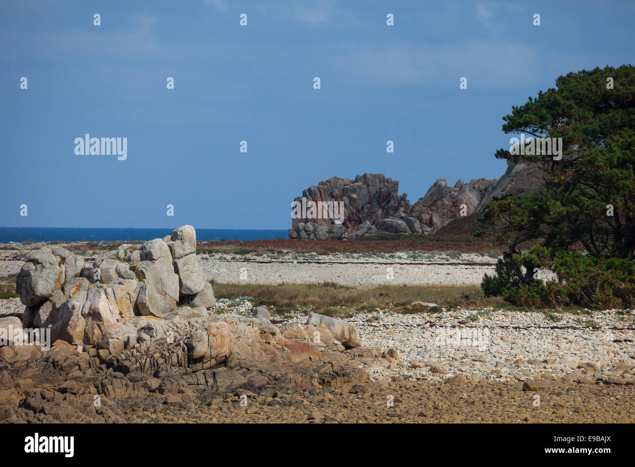 Part of the granite coastline in Brittany, France Stock Photo