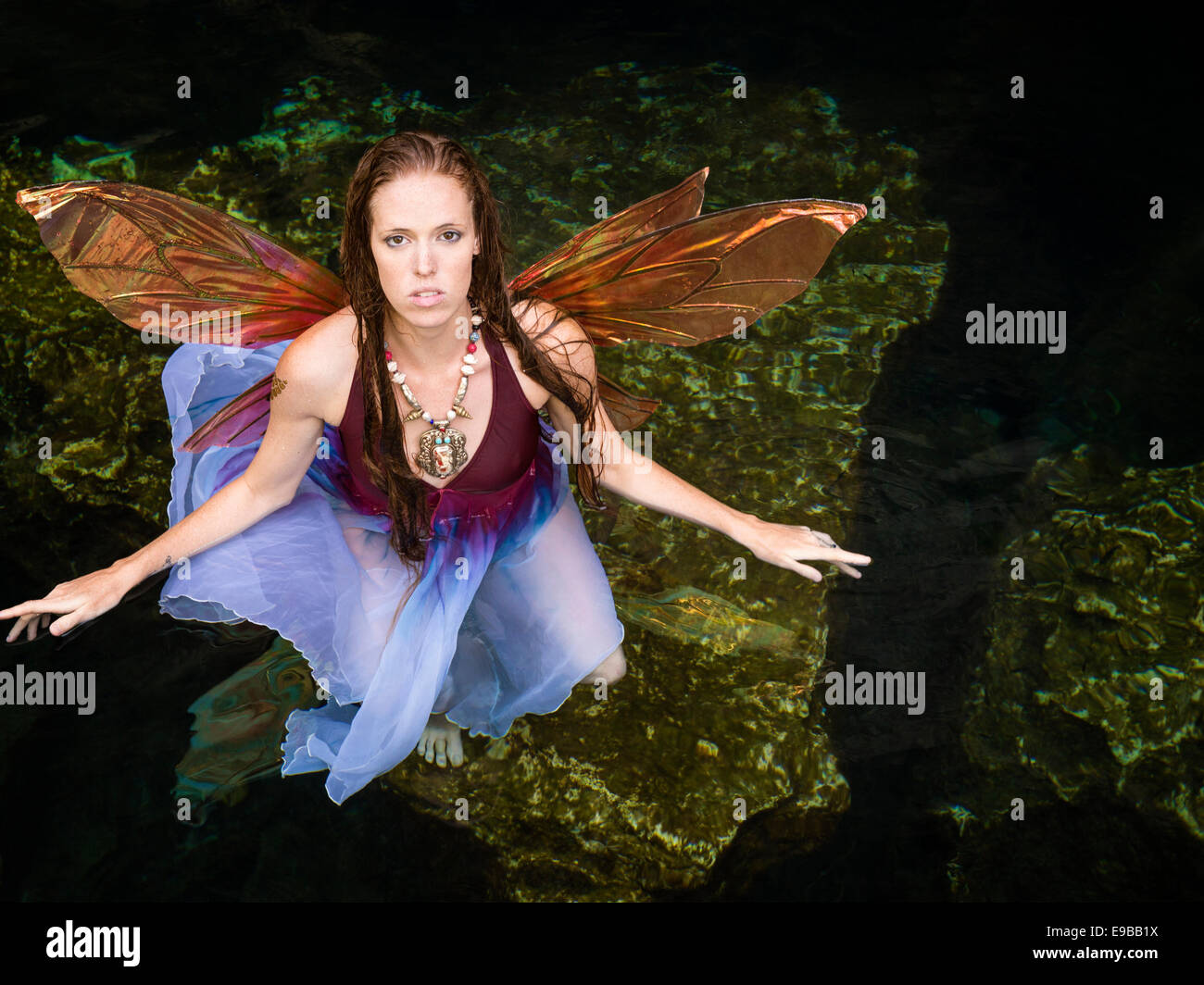 Fairy in the waters of the Yucatan Peninsula, KuKulKan Cenote, QRoo, Mexico Stock Photo