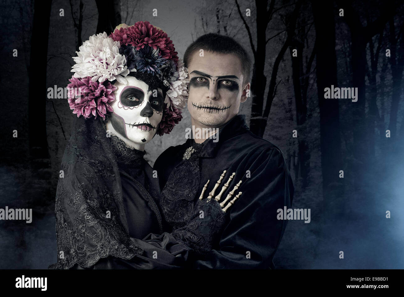 Halloween couple sugar skull makeup Stock Photo