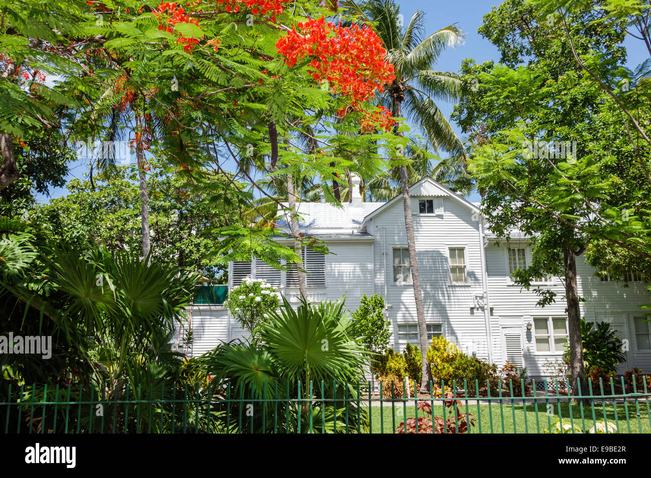 Key West Florida,Keys Front Street,Little White House,President Harry S. Truman,tropical landscaping vegetation,plants,trees,visitors travel traveling Stock Photo