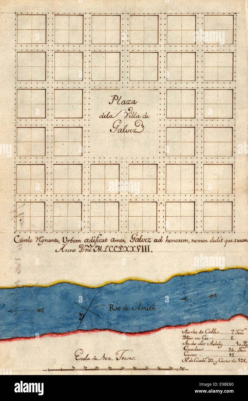 Plaza de la villa de Galvez. 1778. Louisiana Stock Photo