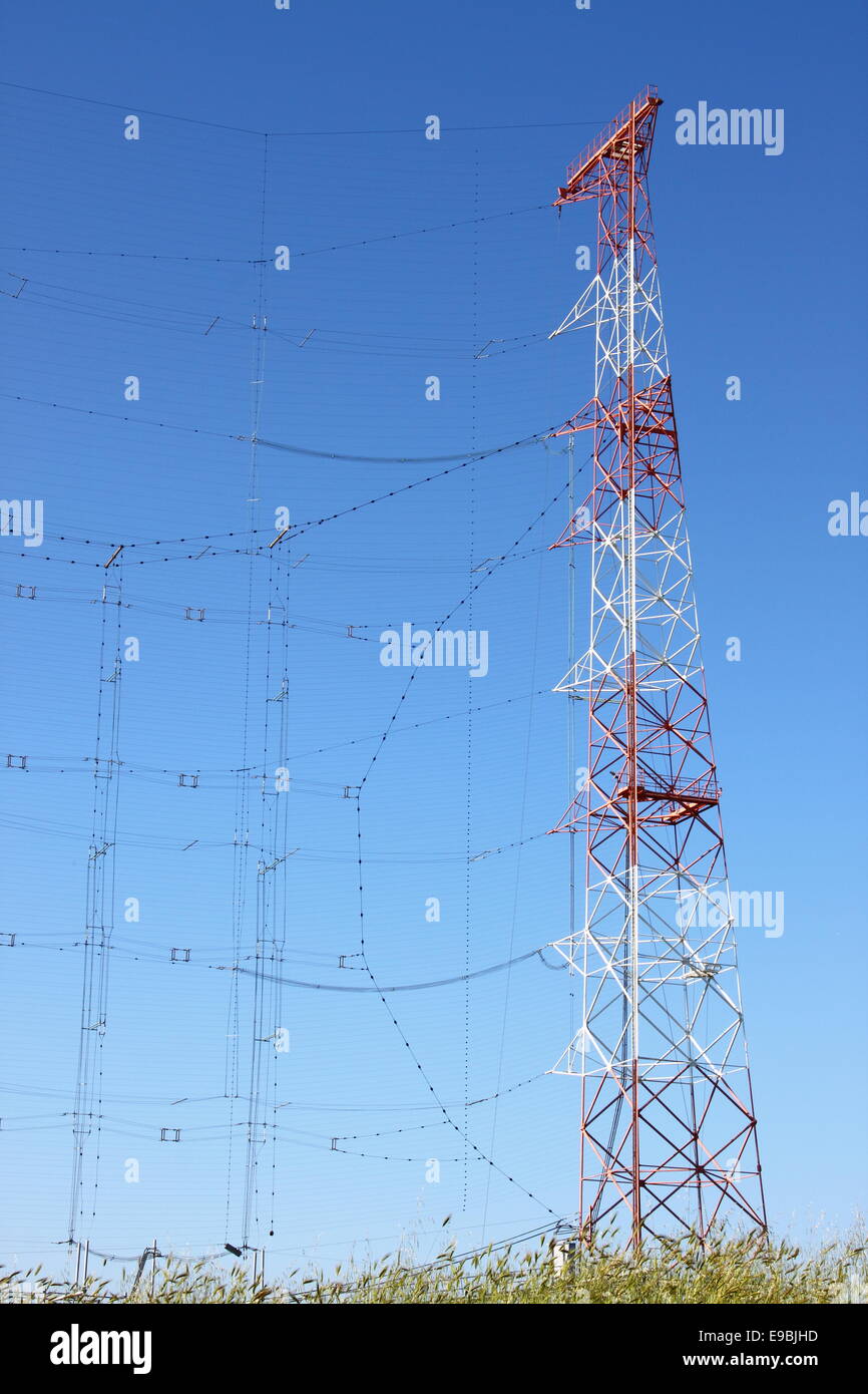 High power radio antenna communication towers Stock Photo