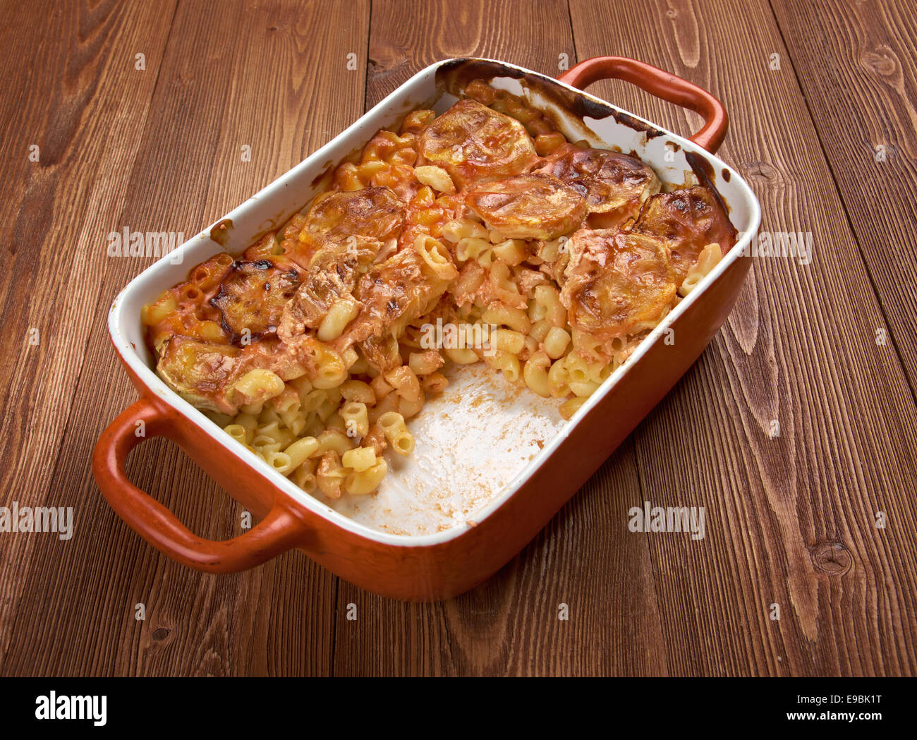 pasta Elbow macaroni bake with zucchini.macaroni gratin Stock Photo