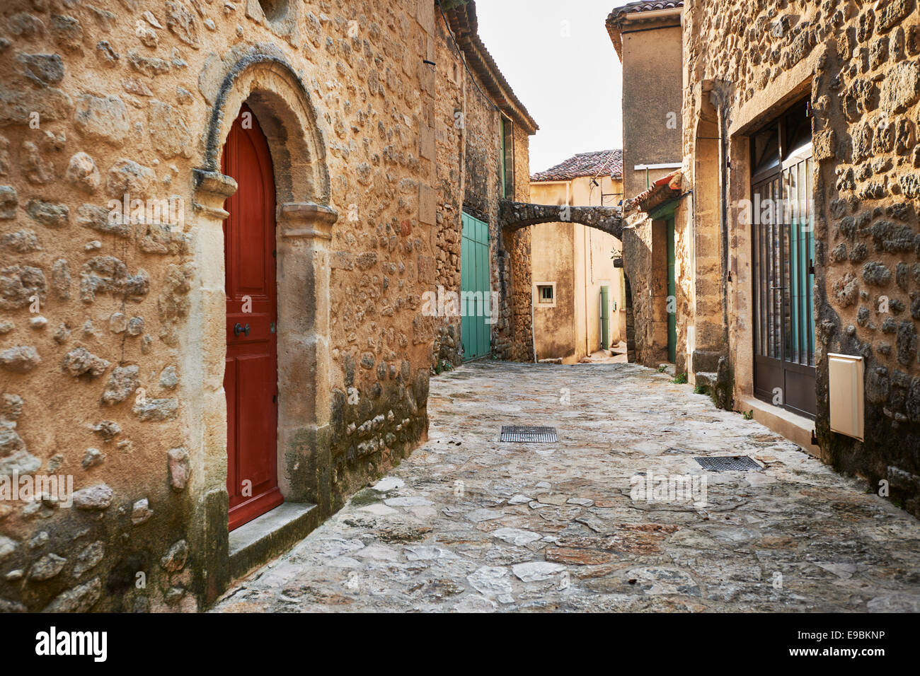 Street with ancient buildings in Grambois village, South France, Provence Stock Photo