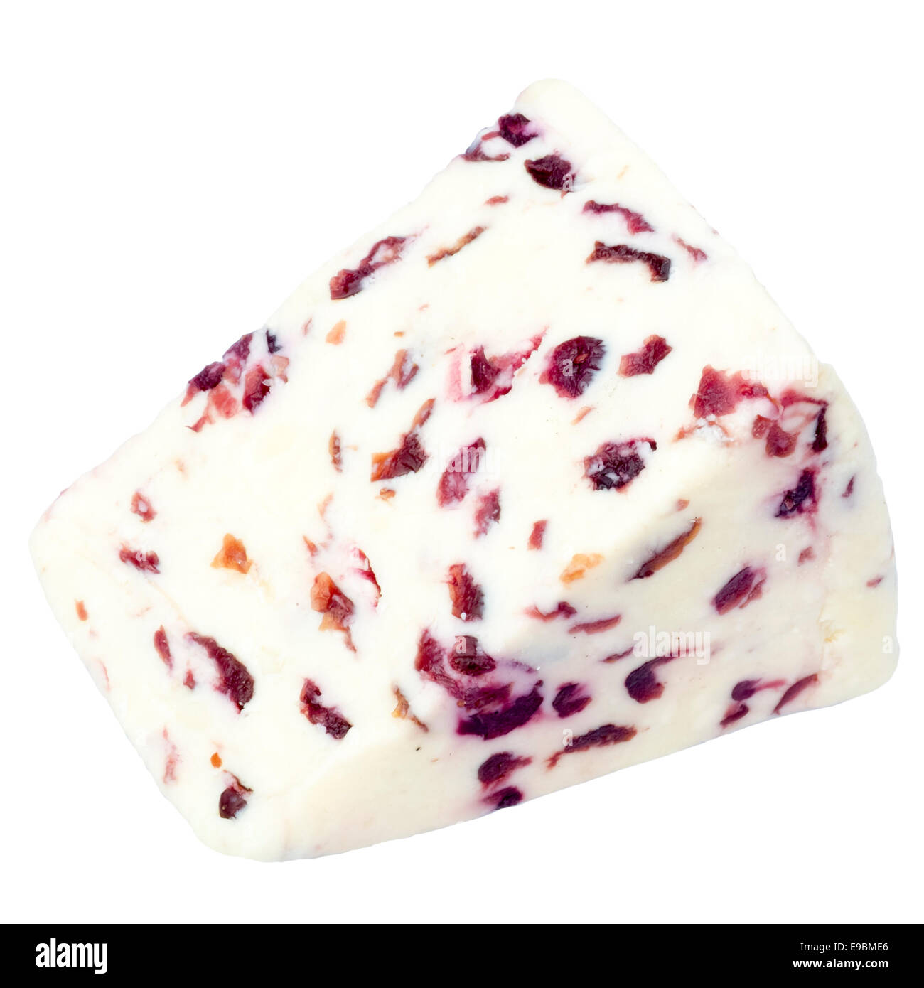 Wensleydale cheese and cranberries, cut out or isolated against a white background. Stock Photo