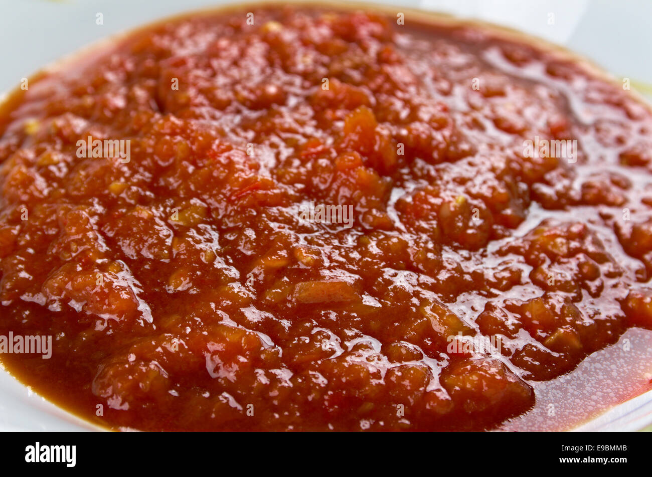 Homemade  Ljutenica  - national relish of Bulgaria, the Republic of Macedonia and Serbia. Stock Photo