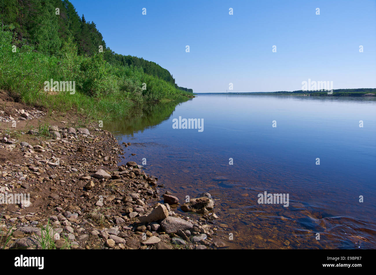 Pinyega River of Arkhangelsk Oblast in Russia. Stock Photo