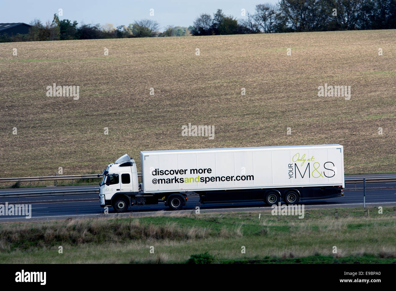Marks and Spencer lorry on M40 motorway, Warwickshire, UK Stock Photo
