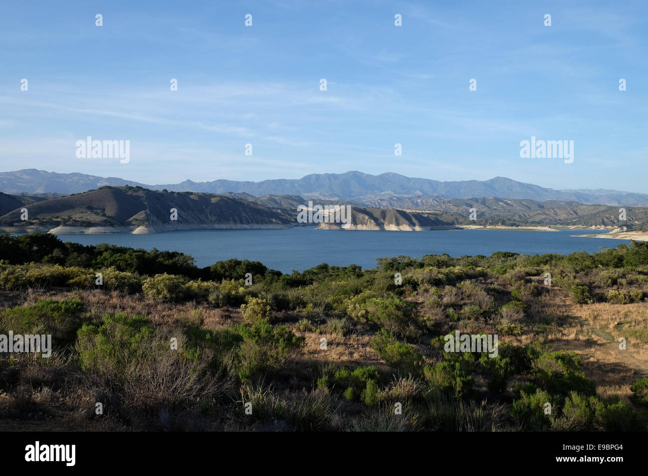 Californian reservoir showing water levels are low Stock Photo