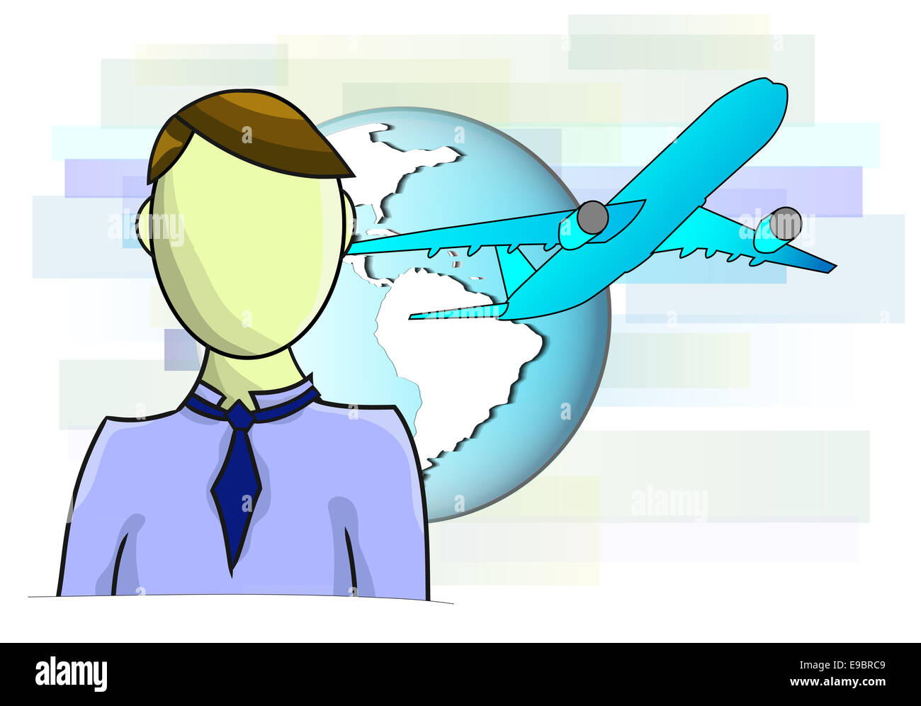 Illustrations of business man with airplane and globe Stock Photo - Alamy