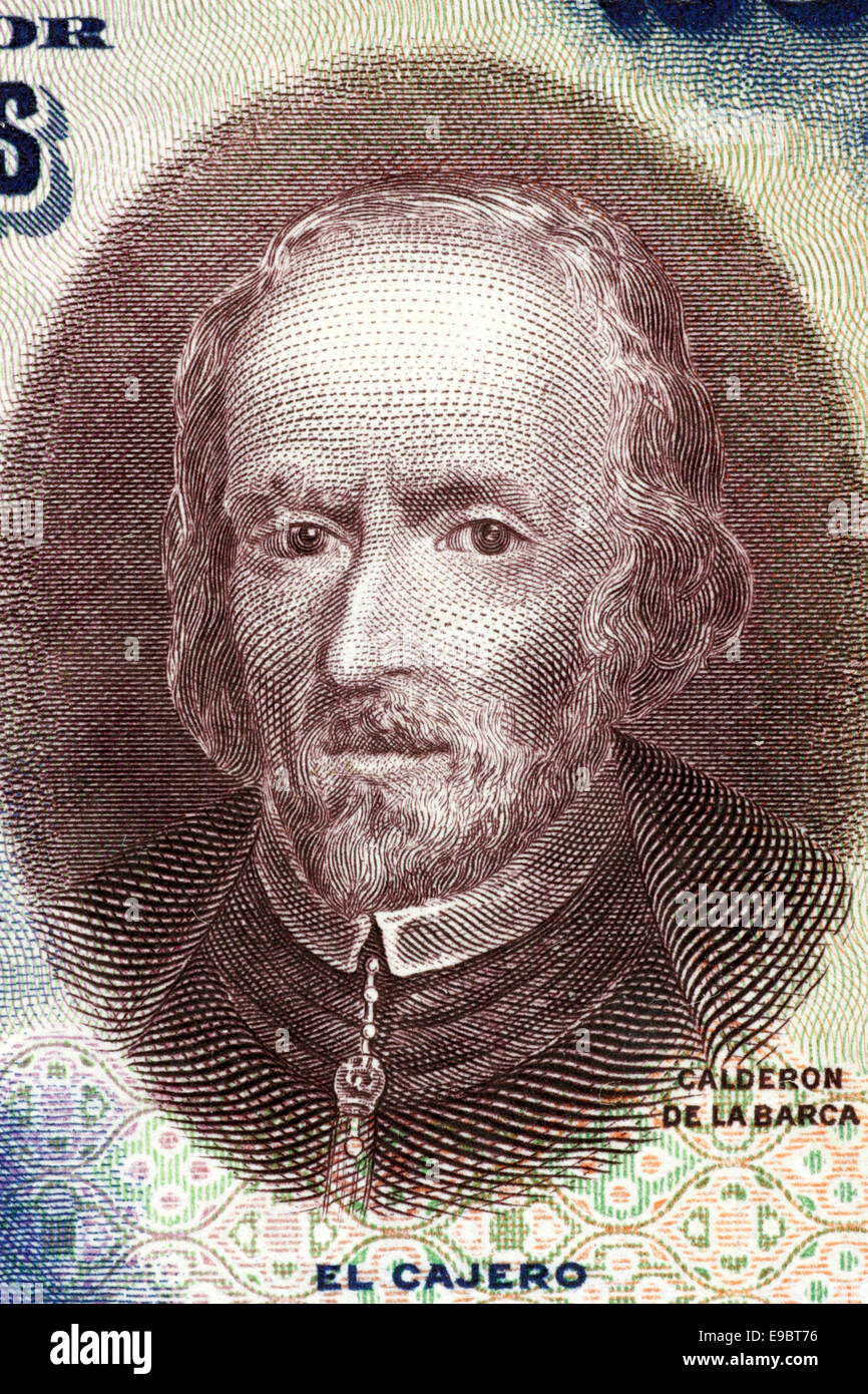 Pedro Calderon de la Barca (1600-1681) on 25 Pesetas 1928 banknote from Spain. Dramatist, poet and writer. Stock Photo