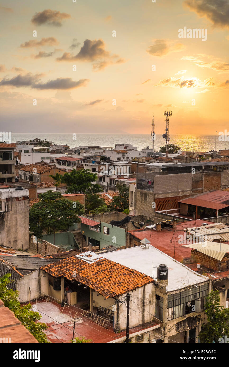 Sunset Roof top view of Puerto Vallarta before sunset. Jalisco, Mexico. Stock Photo
