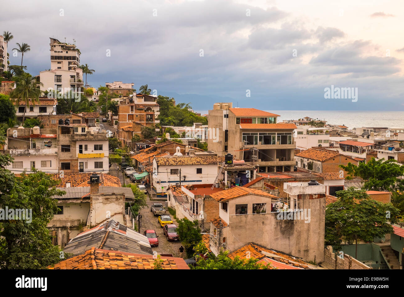 Roof top view of El Centro Puerto Vallarta before sunset. Jalisco, Mexico. Stock Photo