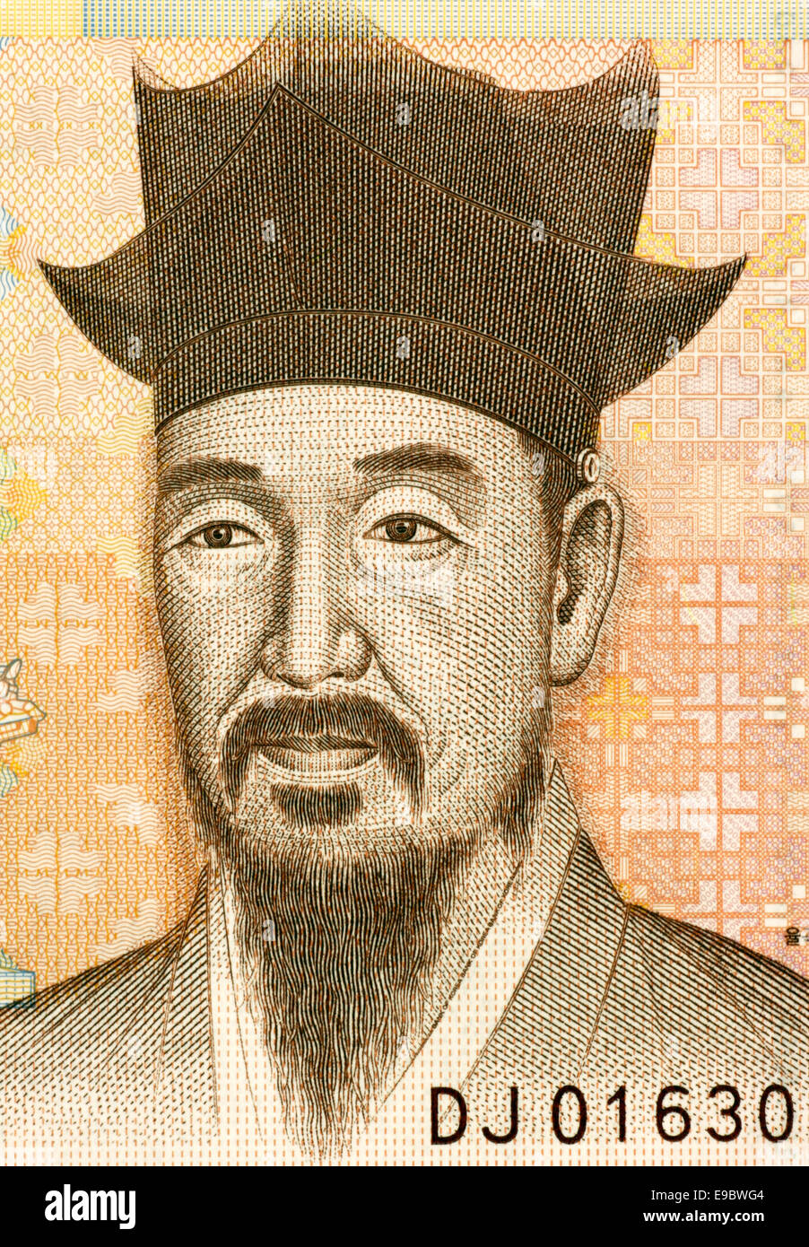 Yi I (1536-1584) on 5000 Won 2006 Banknote from South Korea. Stock Photo