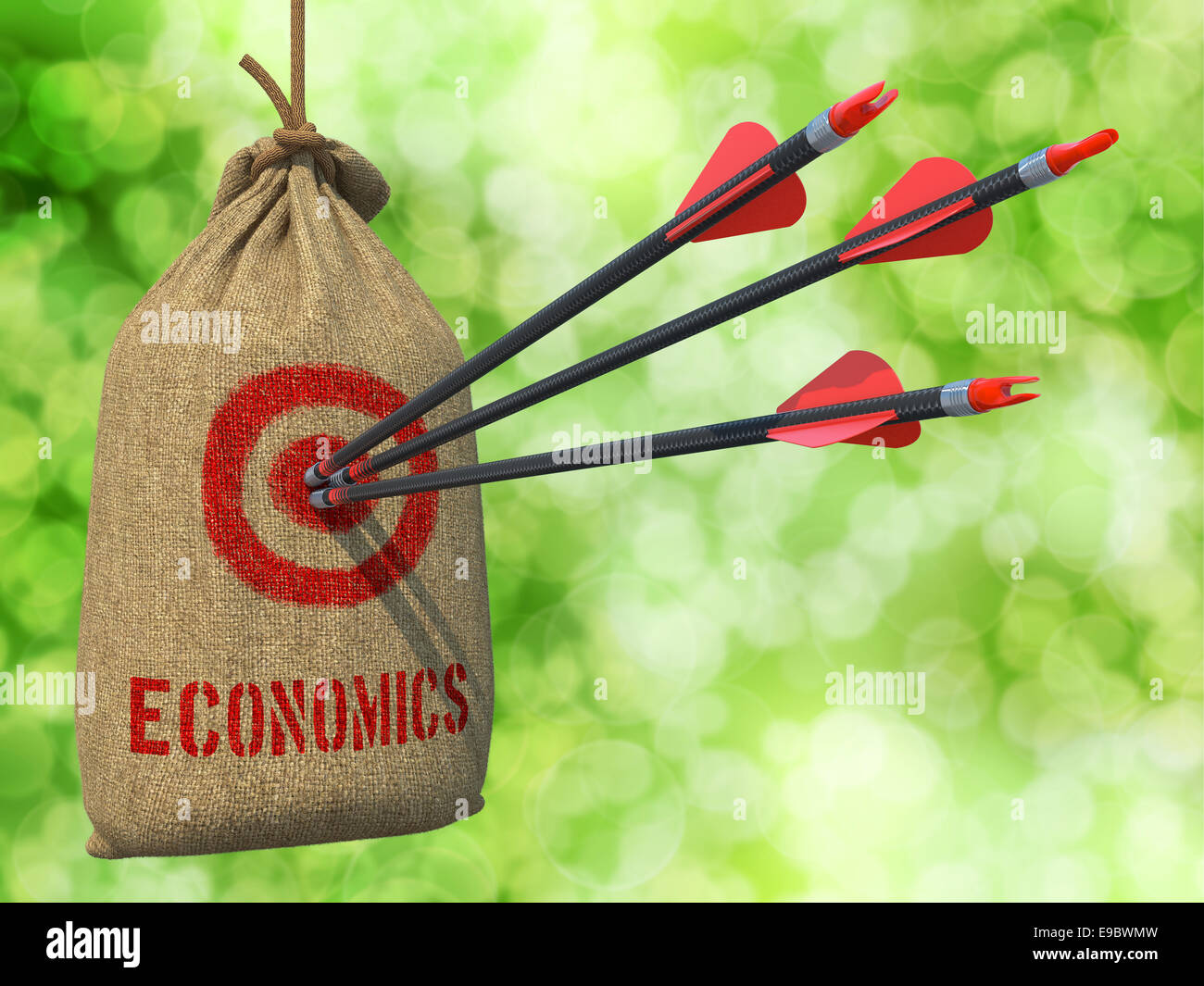 Economics - Arrows Hit in Red Mark Target. Stock Photo