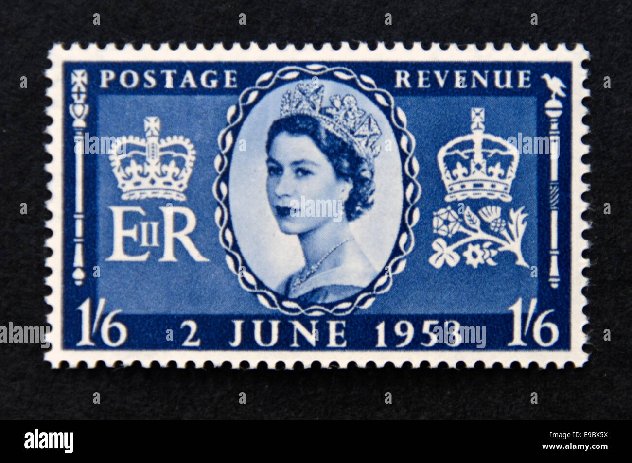 Postage stamp. Great Britain Queen Elizabeth II. Coronation. 1953 Stock