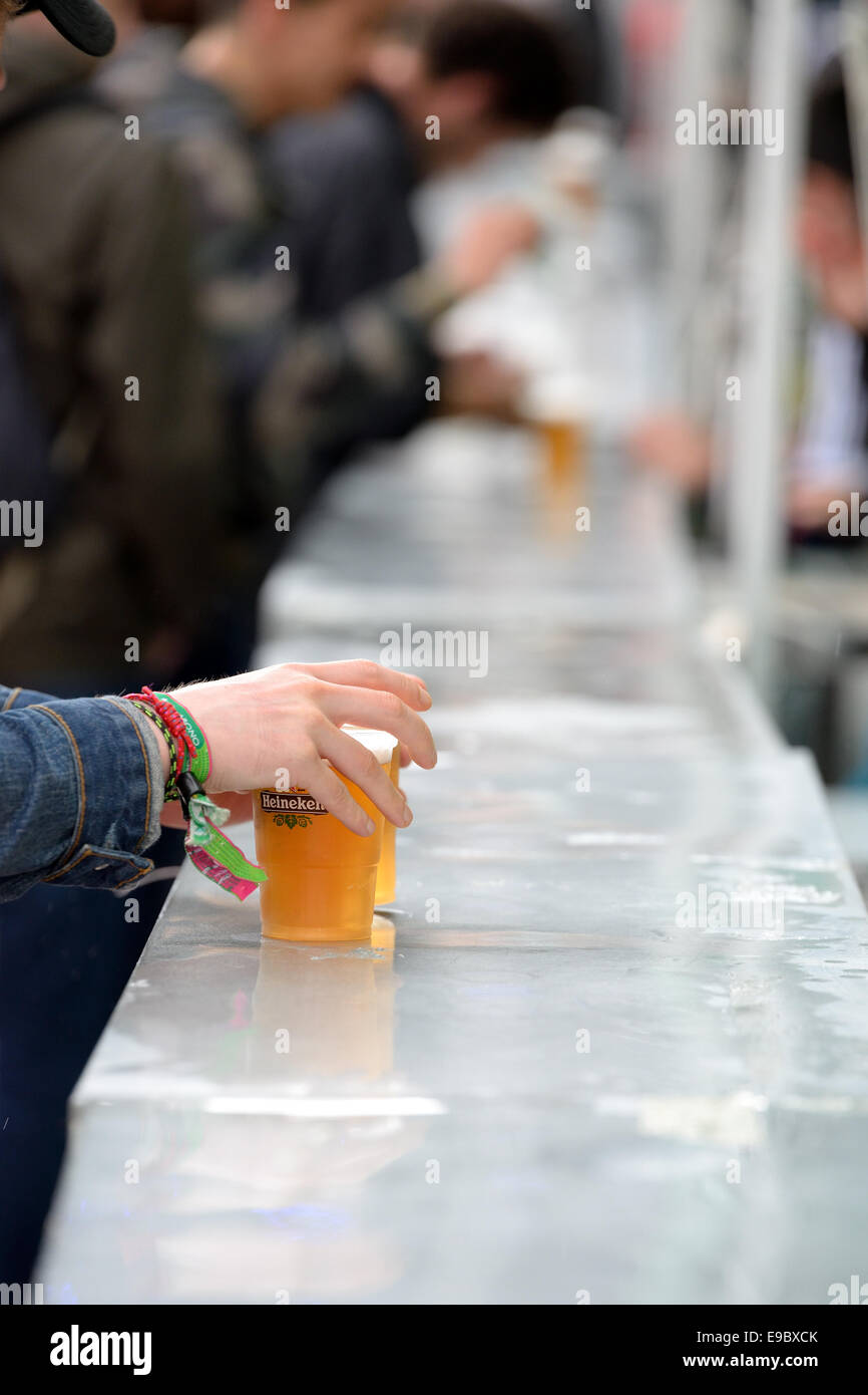 BARCELONA - MAY 28: A man buys a glass of beer at Heineken Primavera Sound 2014 Festival (PS14). Stock Photo