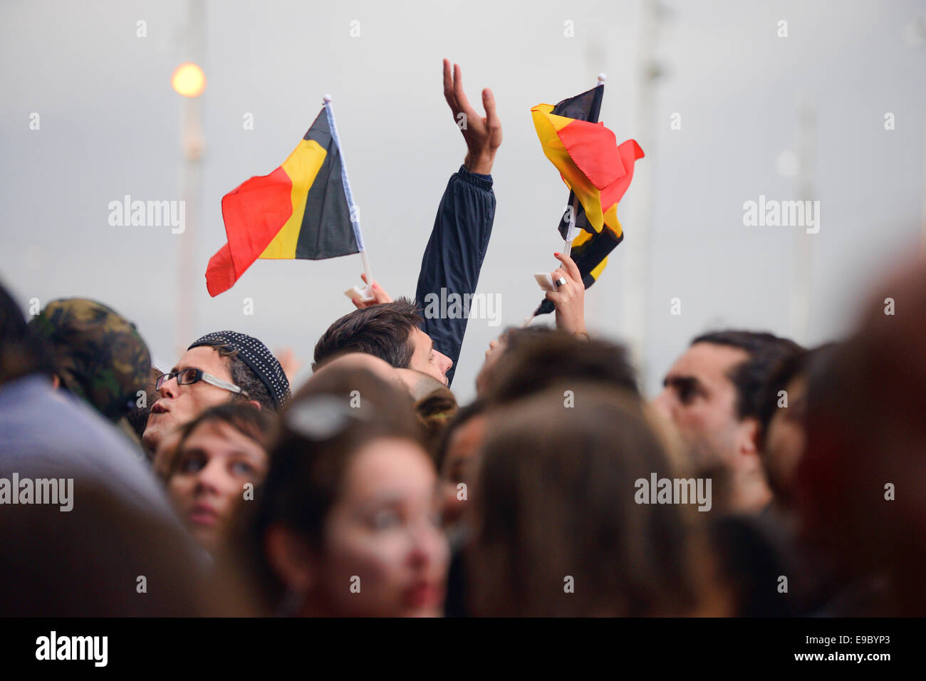 BARCELONA - MAY 28: People with Belgium flags at Heineken Primavera Sound 2014 Festival (PS14) on May 28, 2014 in Barcelona. Stock Photo