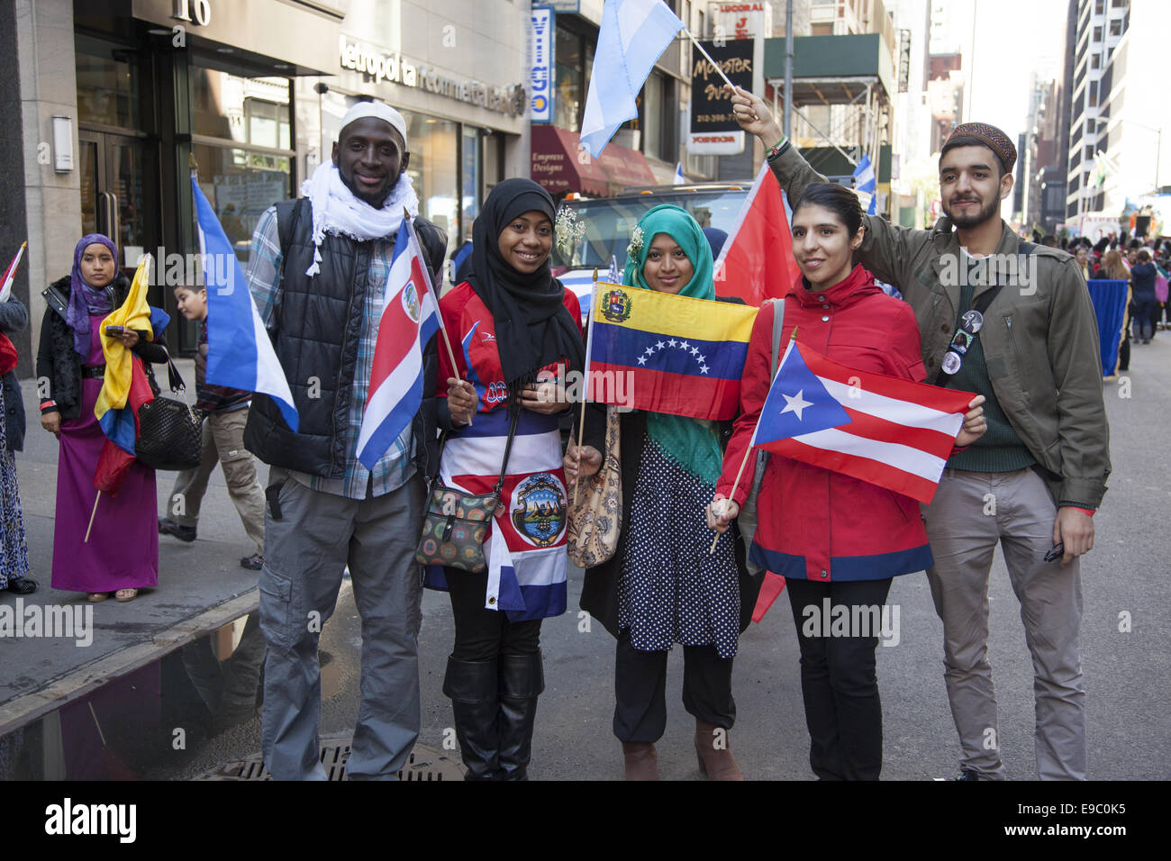 Hispanic Day Parade on 5th Avenue in NYC. Hispanic Muslims Stock Photo