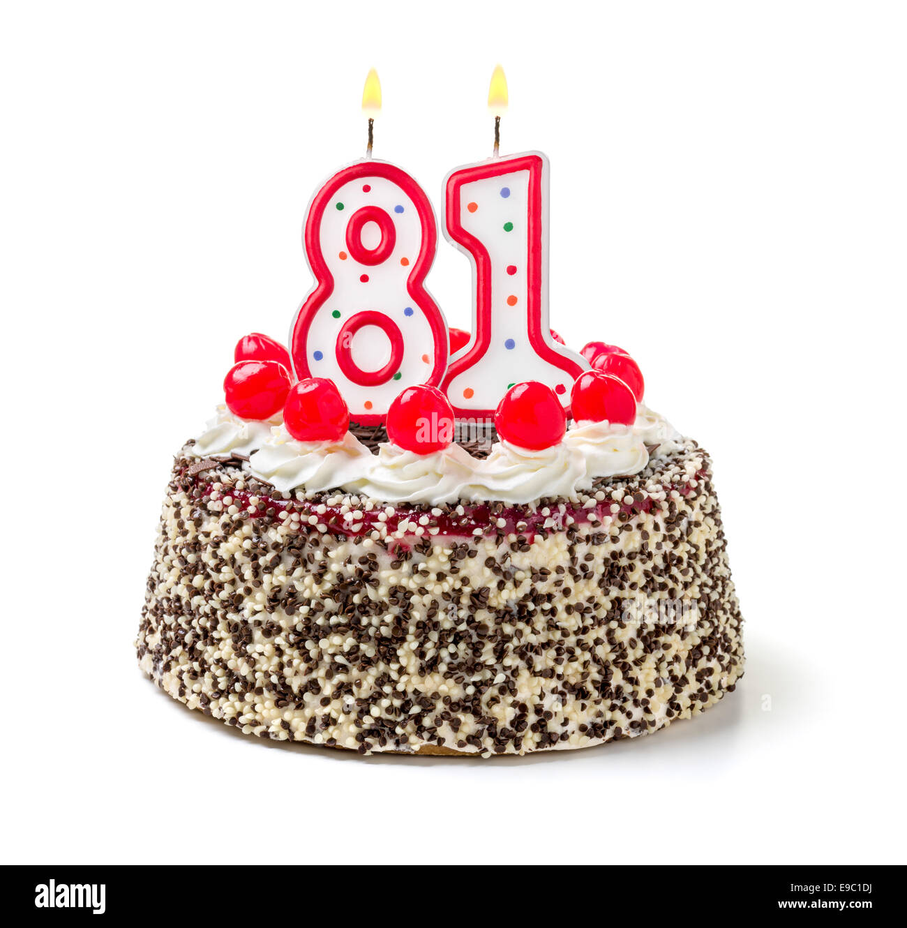 Birthday cake with burning candle number 81 Stock Photo