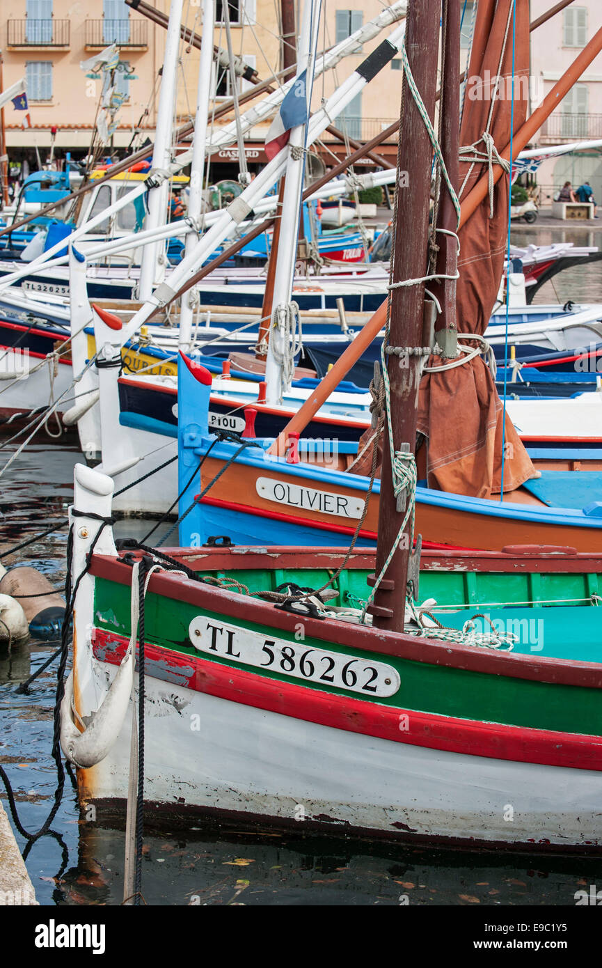 Colourful wooden fishing boats in vieux port / old harbour of Saint ...