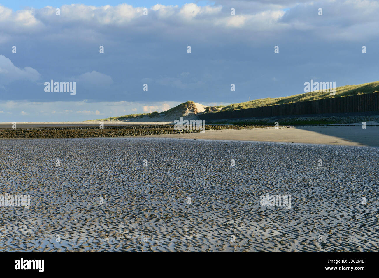 The dunes in the west are protected with a wall of steel, 27 September 2013, Island of Spiekeroog Stock Photo