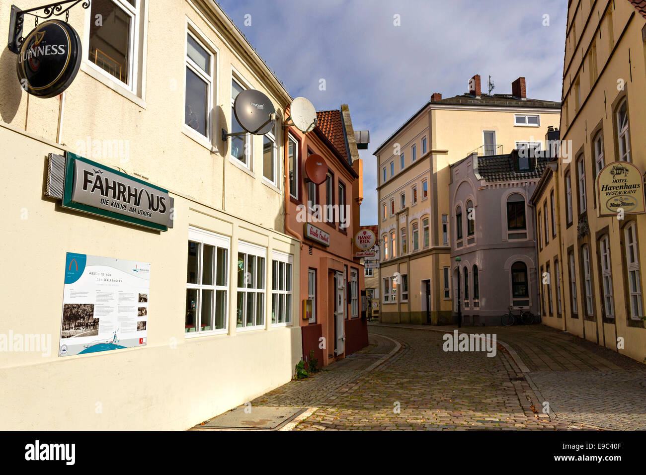 Pubs and old houses near the harbour, Bremen, Vegesack, Germany, Europe. Stock Photo