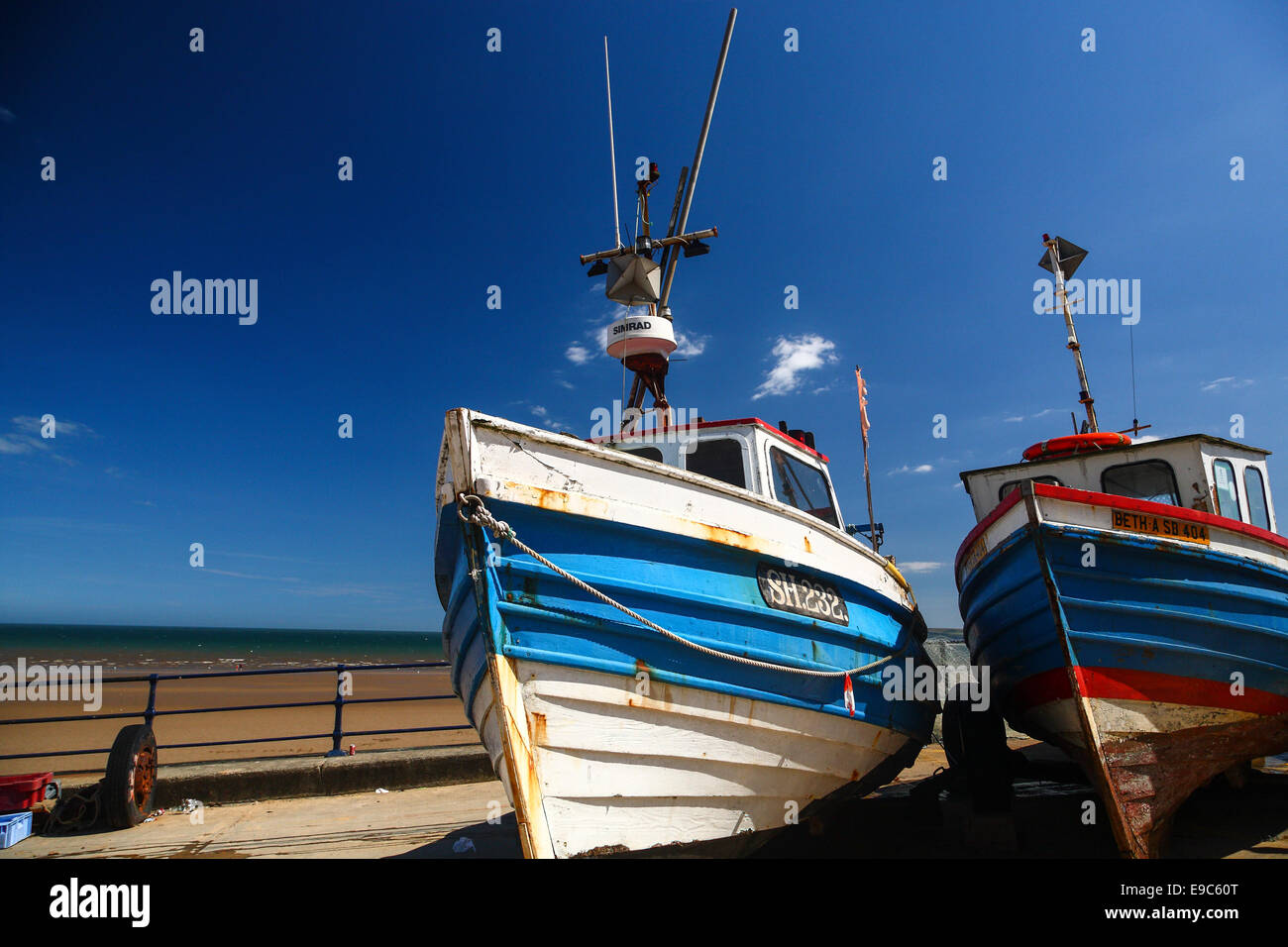 Fishing boats at Filey, Yorkshire Stock Photo