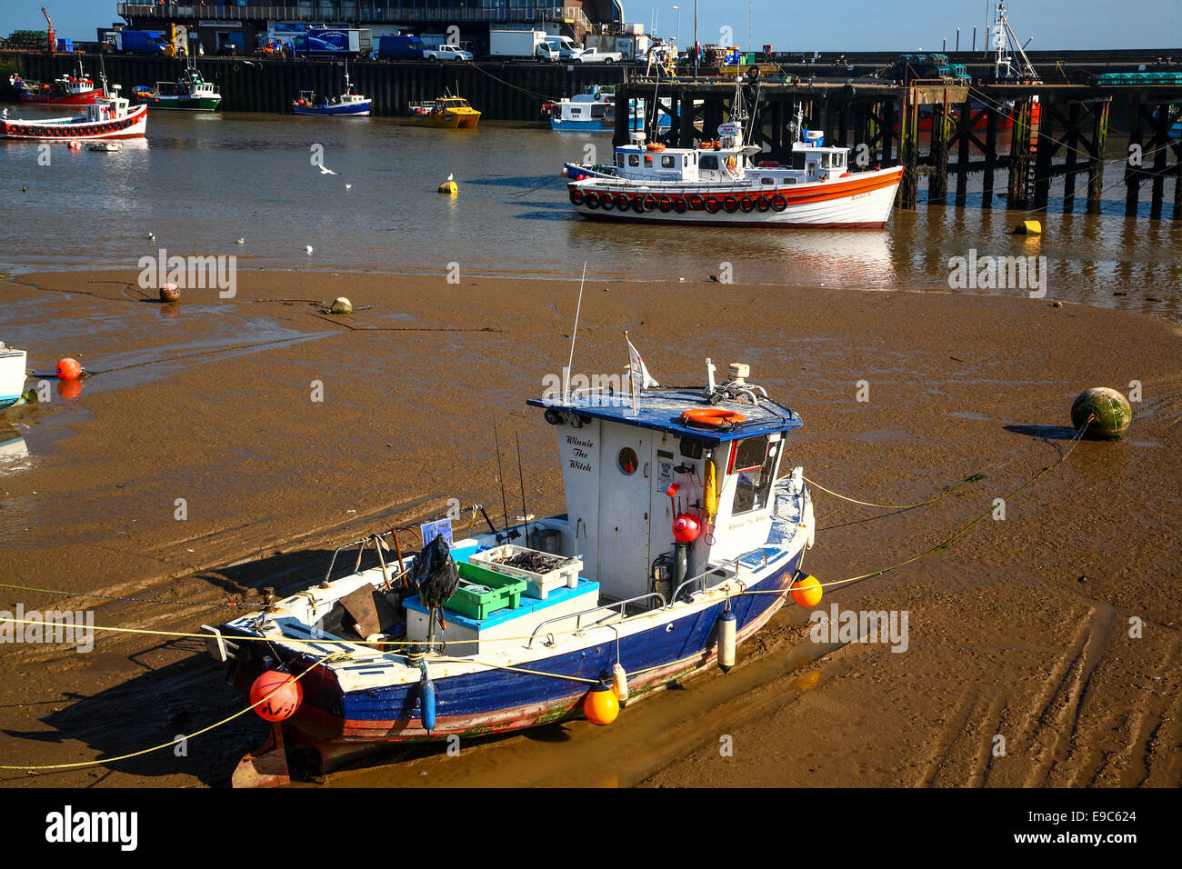 Fishing boats in the harbour at Bridlington, Yorkshire Stock Photo