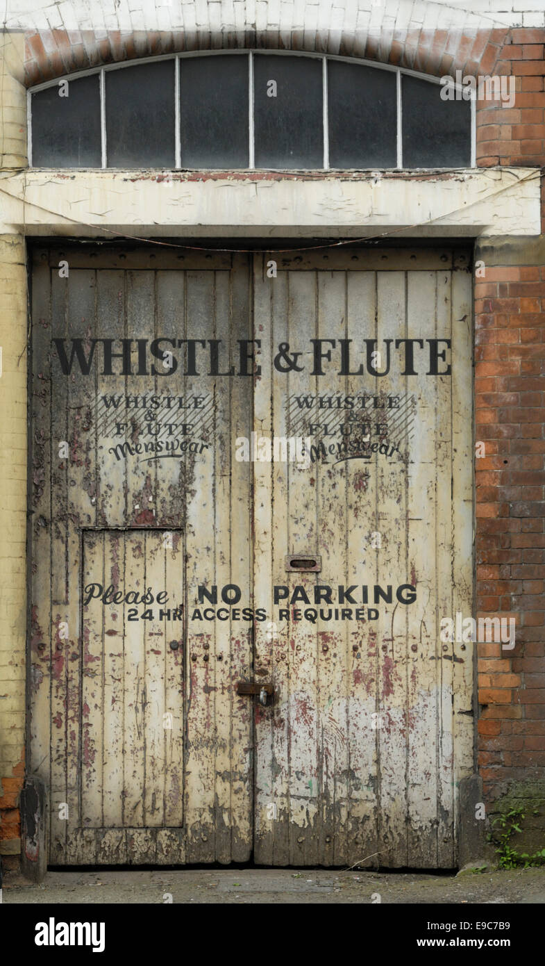 Weathered doors, with Cockney inspired name, in Nottingham, England Stock Photo