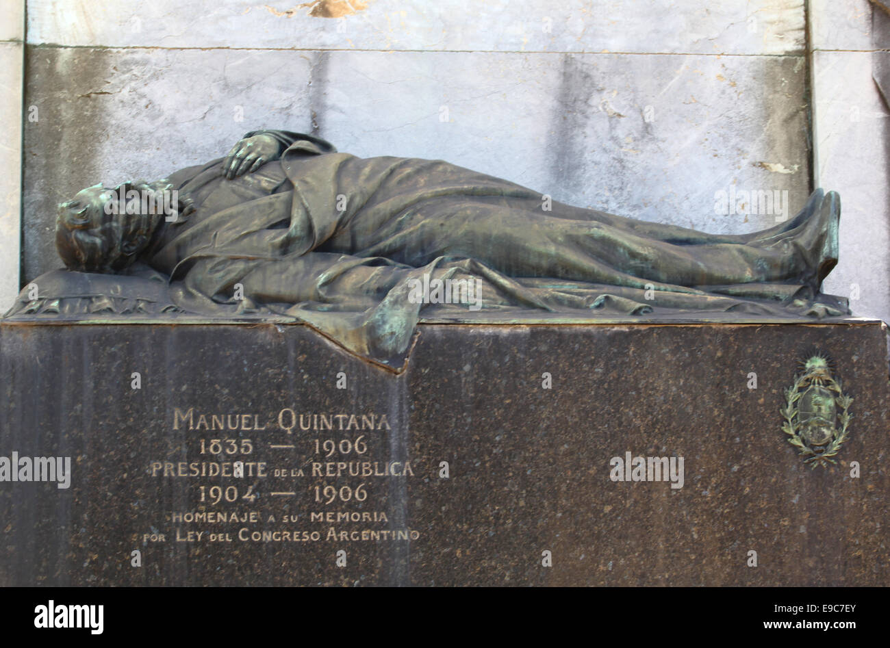 Homage to the memory of Manuel Quintana, former president of Argentina. Recoleta monumental cemetery, Buenos Aires, Argentina. Stock Photo