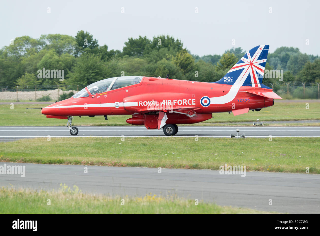 Hawker Siddeley Hawk T1A Advanced Jet Trainer of the British Royal Air Force Aerobatic Display Team, The Red Arrows Stock Photo