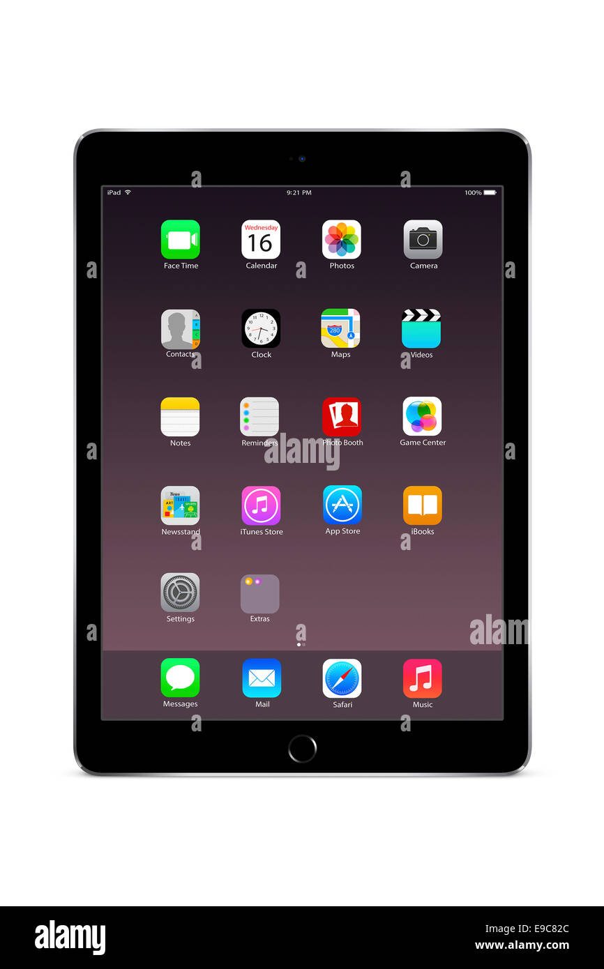 Tablet ipad air 2 space gray with apps, digitally generated artwork. Stock Photo