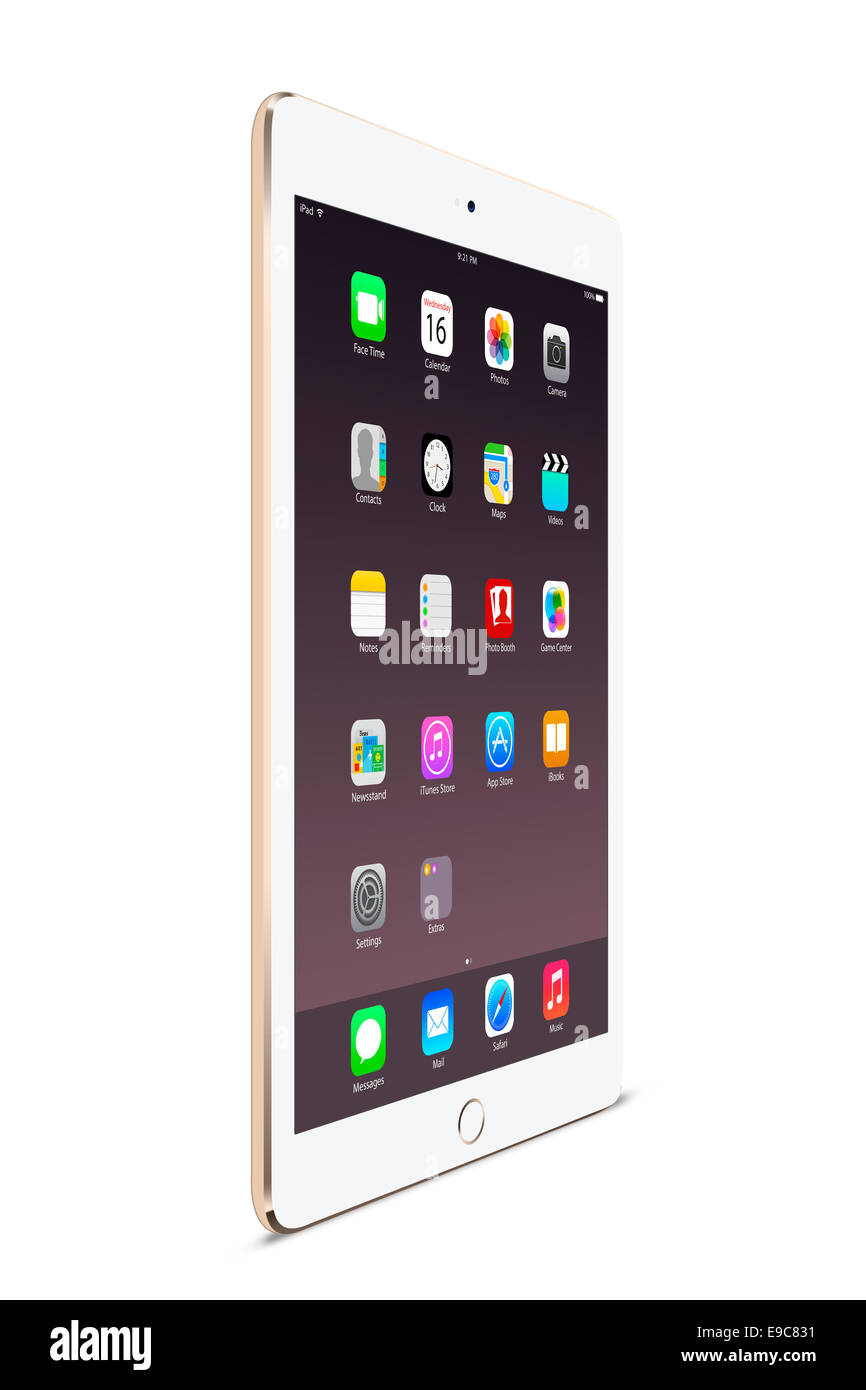 Tablet ipad air 2 (gold) with apps, digitally generated artwork. Stock Photo