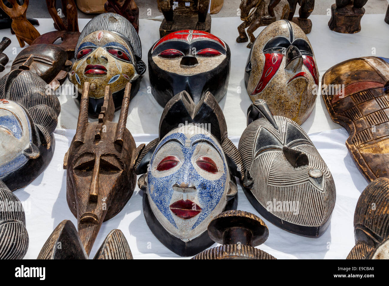Colourful African Tribal Masks For Sale, Sunday Market, Alcudia