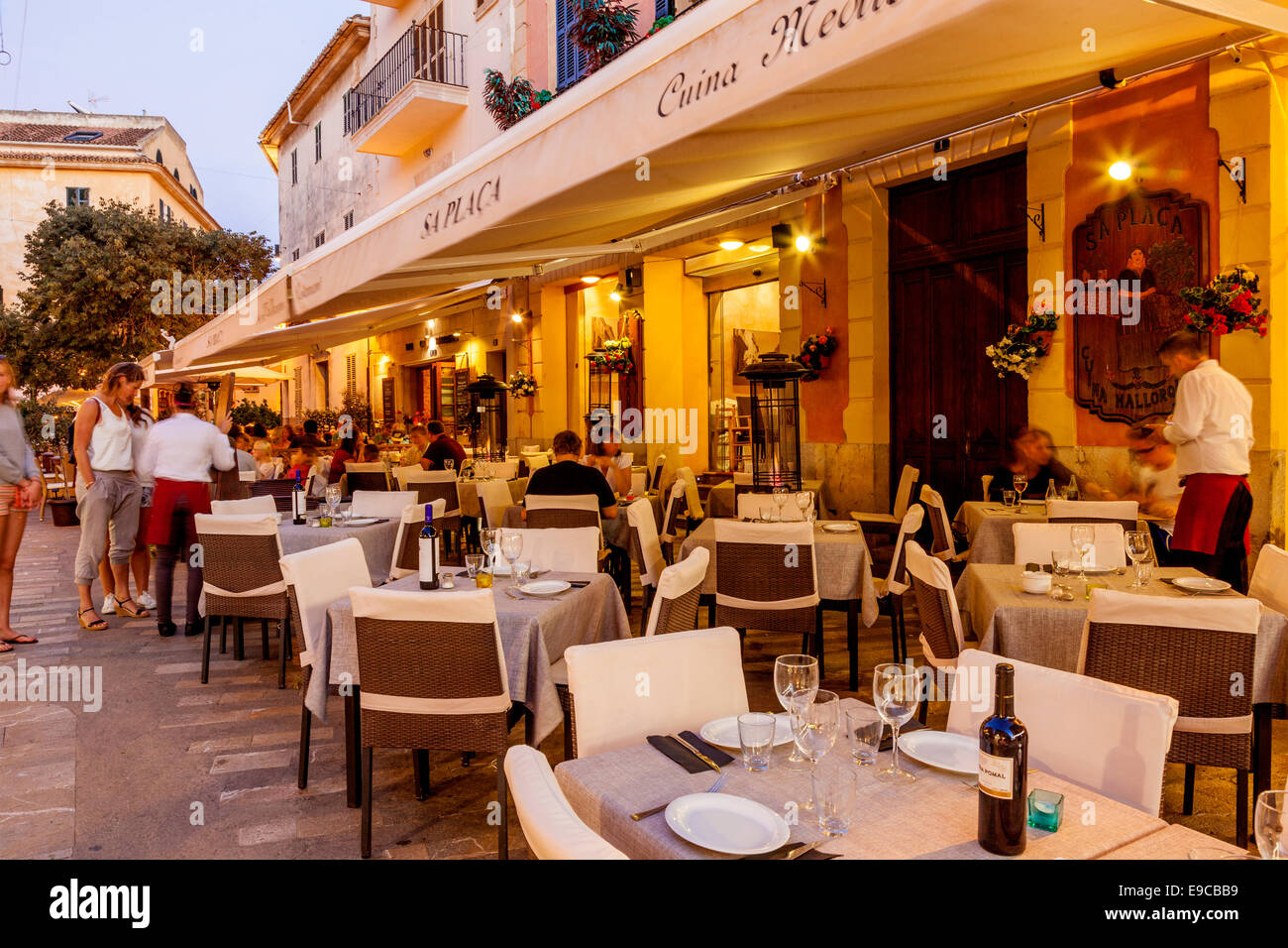 Restaurant, Old Town Alcudia, Mallorca Spain Stock Photo Alamy
