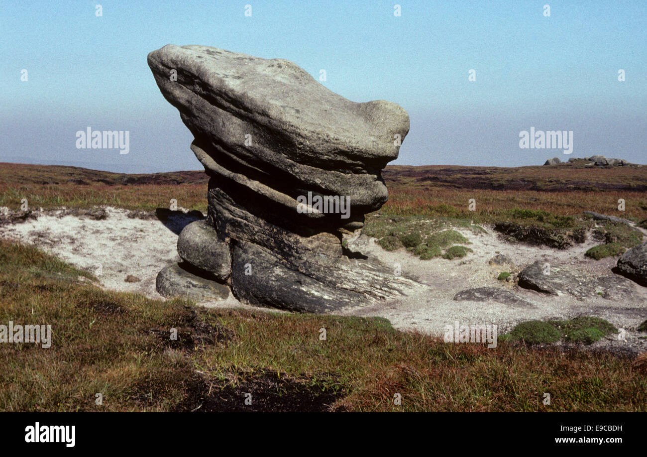 Gritstone rock formation on the Kinder plateau in the Peak District ...