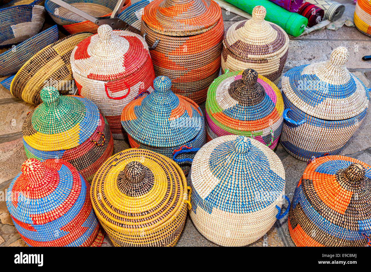 Colourful Baskets For Sale At The Thursday Market In Inca, Mallorca - Spain  Stock Photo - Alamy