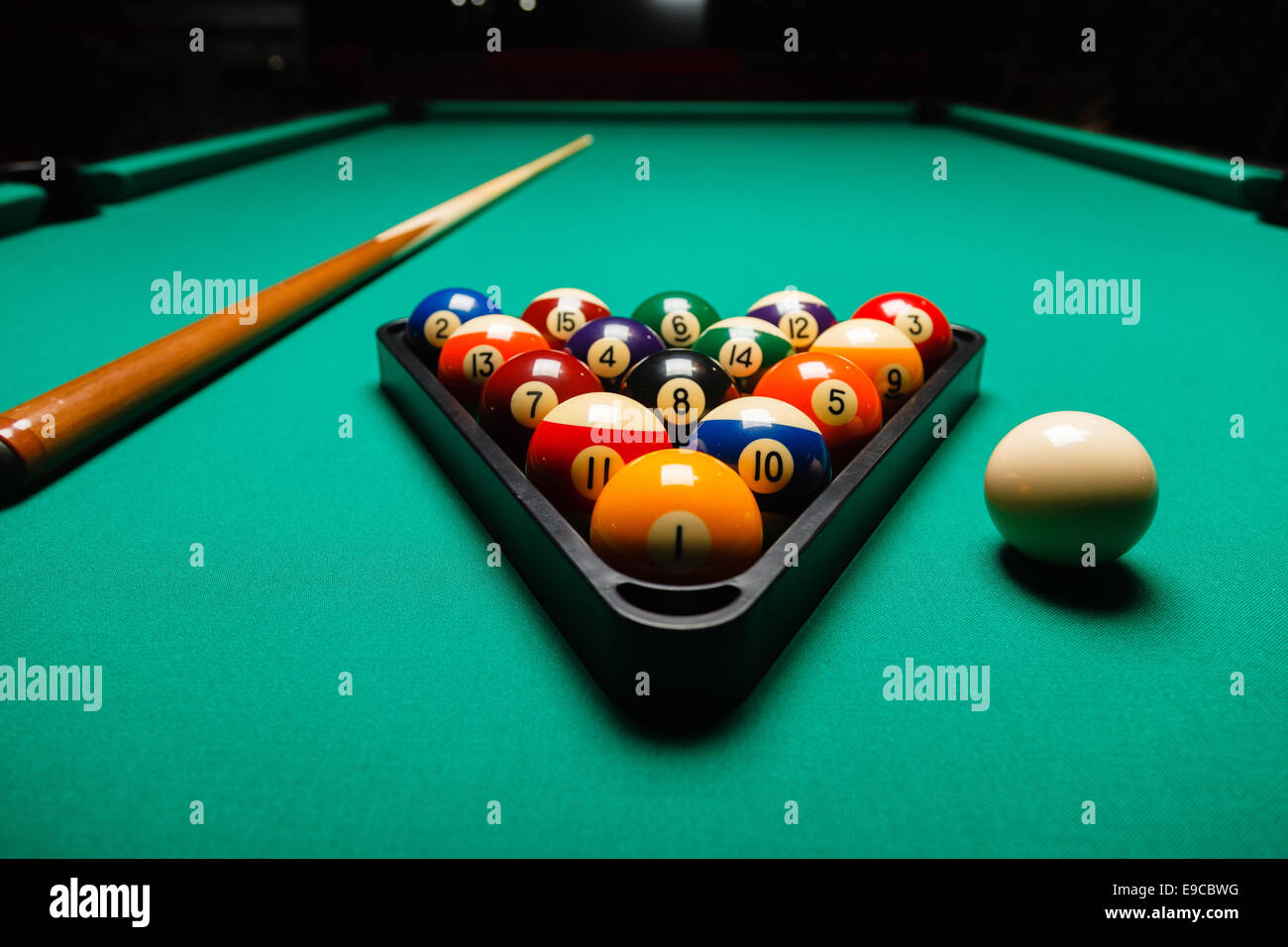 Billiard balls in a pool table Stock Photo Alamy