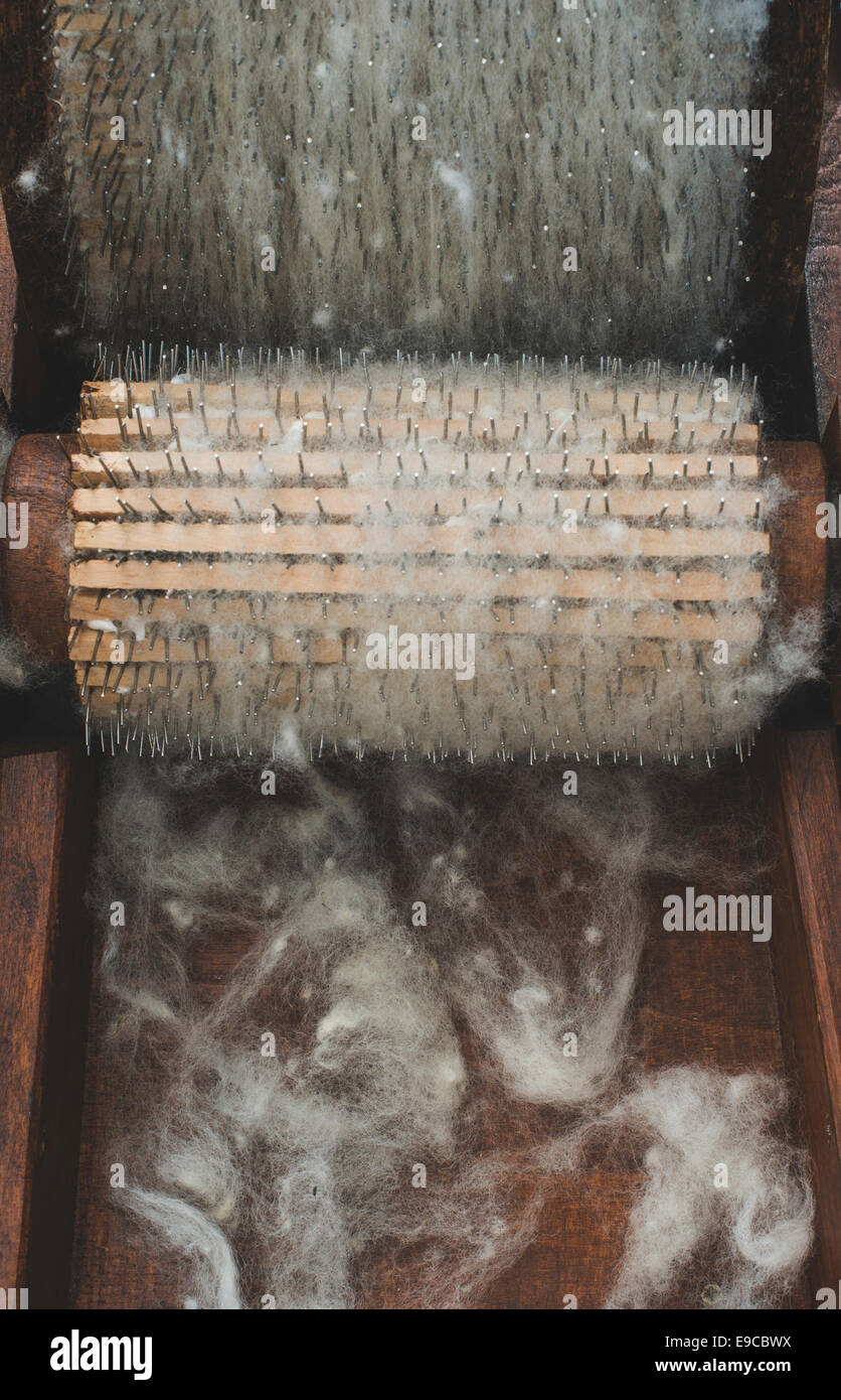 Manual processing of wool Stock Photo - Alamy