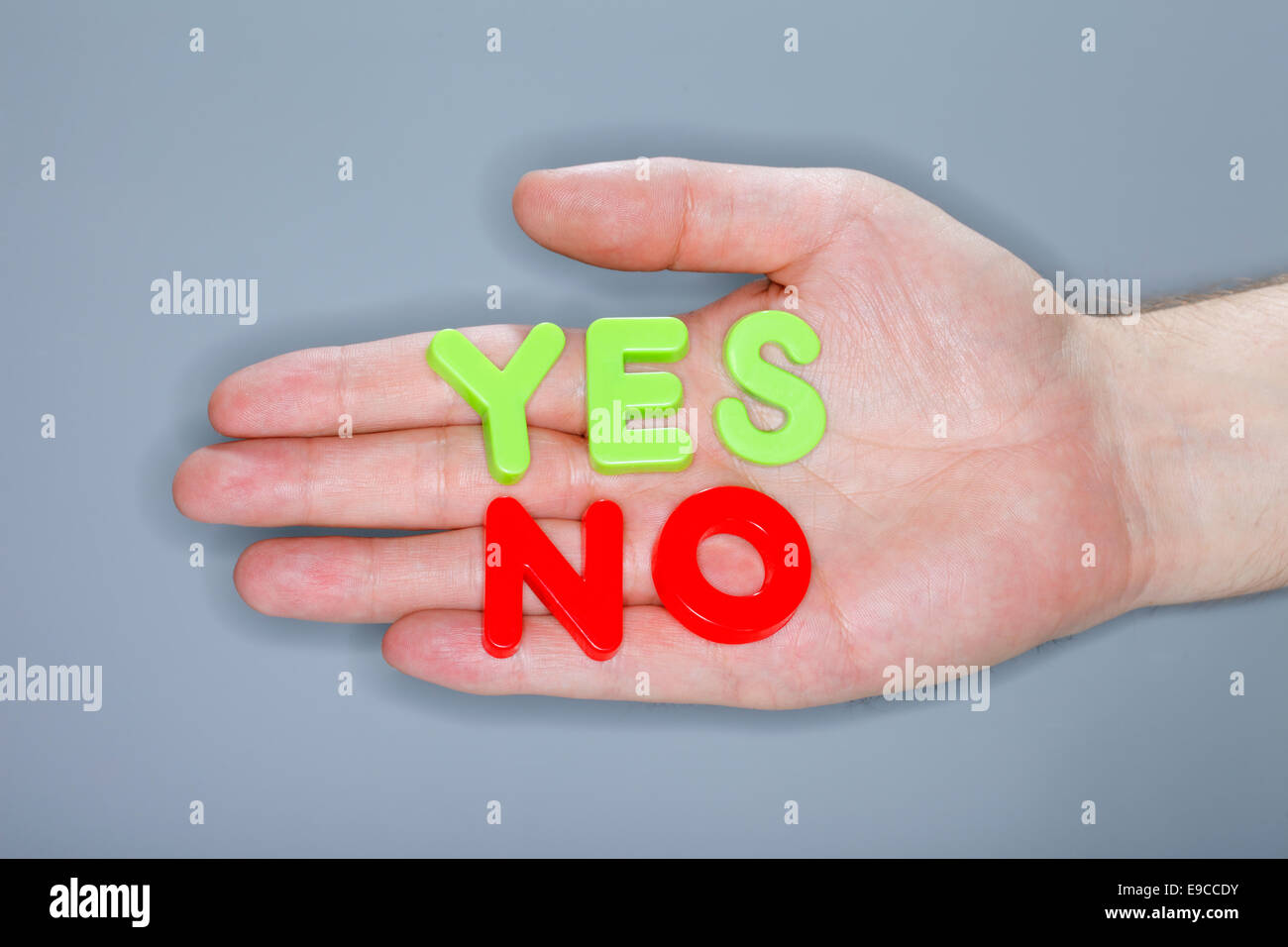 Words YES and NO written with plastic letters and photographed with a ring flash. Stock Photo